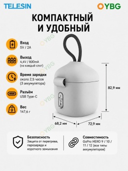 Зарядное устройство Telesin Allin Box GP-BTR-904-GY (18)