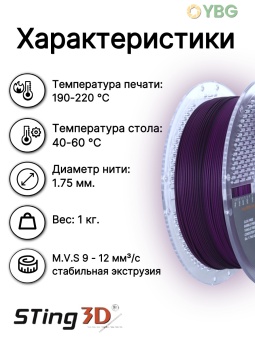 PLA пластик Sting3D для 3d принтера, перелив черно-фиолетовый - STFCPLA02 (1)