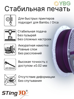 PLA пластик Sting3D для 3d принтера, перелив черно-фиолетовый - STFCPLA02 (13)