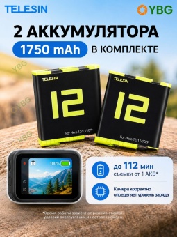 Зарядное устройство Telesin для 3х АКБ + 2 АКБ в комплекте - GP-BNC-901-B (27)