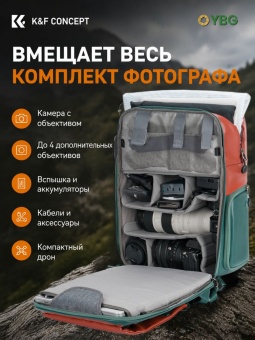 Фотосумка, рюкзак для фототехники 20 л красно-зелёный K&F Concept KF13.087AV8 (14)