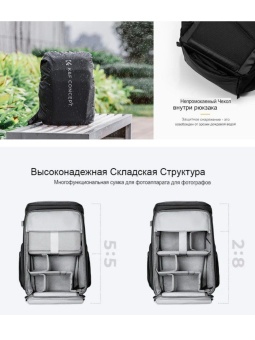 Фоторюкзак, вместительная сумка для фотоаппарата 25л серая K&F Concept KF13.128V3 (8)