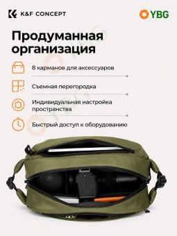 Cумка для фотоаппарата через плечо K&F Concept Alpha Sling 10л зелёная (KF13.157V2) (6)