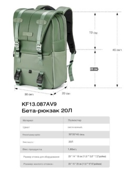 Фотосумка, рюкзак для фототехники 20 л светло-зелёный K&F Concept KF13.087AV9 (7)