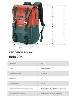 Фотосумка, рюкзак для фототехники 20 л красно-зелёный K&F Concept KF13.087AV8 (8)