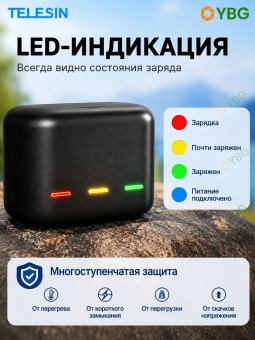 Зарядное устройство Telesin для 3х АКБ + 2 АКБ в комплекте - GP-BNC-901-B (29)